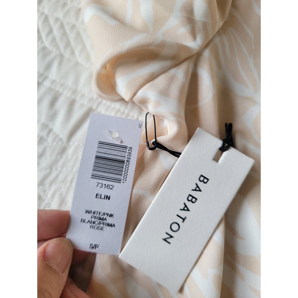 NWT Babaton Aritzia Elin A-line Modest Midi Dress Pink White Button Front Small - Picture 7 of 12